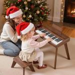 VEVOR Kids Piano Keyboard, 37 Key Wooden Digital Piano for Kids, Mini Music Educational Instrument Toy Set with Realistic Sound, Dual Power, Adjustable Volume for Toddlers, Boys Girls Learning,Walnut