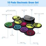 Miortior Electronic Drum Set, 10 Pads Roll-up Drum Practice Pad with Drum Pedals & Sticks, Built-in Speaker with Headphone Jack, Great Christmas & Birthday Gift for Kids