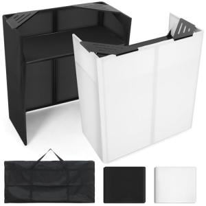 Portable DJ Facade Table Station, 44"x41"x21" DJ Event Booth Facade with Black & White Scrim, Metal Foldable Frame DJ Stand with Carrying Bag