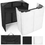 Portable DJ Facade Table Station, 44"x41"x21" DJ Event Booth Facade with Black & White Scrim, Metal Foldable Frame DJ Stand with Carrying Bag