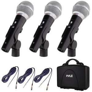 Pyle 3 Piece Professional Dynamic Microphone Kit Cardioid Unidirectional Vocal Handheld MIC with Hard Carry Case & Bag, Holder/Clip & 26ft XLR Audio Cable to 1/4'' Audio Connection (PDMICKT34),Black