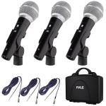 Pyle 3 Piece Professional Dynamic Microphone Kit Cardioid Unidirectional Vocal Handheld MIC with Hard Carry Case & Bag, Holder/Clip & 26ft XLR Audio Cable to 1/4'' Audio Connection (PDMICKT34),Black