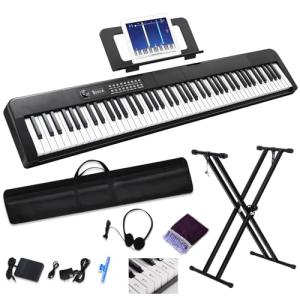 88 Key Digital Piano Electric Keyboard, 88 Key Keyboard Piano for for Beginner, with Power Adapter, Sustain Pedal, Stand, Bluetooth, Carrying Case, Headphones, USB-MIDI, for at Home/Stage