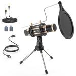 ZealSound Studio Recording Microphone, Condenser Broadcast Microphone w/Stand Built-in Sound Card Echo Recording Karaoke Singing for Phone Computer PC Garageband Smule Live Stream & YouTube (Gold)