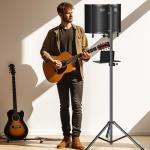 Professional Studio Recording Microphone Isolation Shield, Pop Filter,High density absorbent foam is used to filter vocal. Suitable for Blue Yeti and other condenser microphones (AO-504 With Stand)