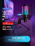 FIFINE Gaming USB Microphone for PC PS5, Condenser Mic with Quick Mute, RGB Indicator, Tripod Stand, Pop Filter, Shock Mount, Gain Control for Streaming Discord Twitch Podcasts Videos- AmpliGame