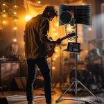 Professional Studio Recording Microphone Isolation Shield, Pop Filter,High density absorbent foam is used to filter vocal. Suitable for Blue Yeti and other condenser microphones (AO-504 With Stand)