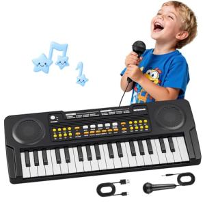 Upgraded Kids Piano Keyboard – 37 Keys Toddler Keyboard with Microphone Learning Instrument Musical Toys for 3 4 5 6 Boys Girls Birthday Gift, Black
