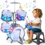 Upgraded Kids Drum Set for Toddlers 1-3, Kids Jazz Drum Ages 3-5, Star Light up Musical Instrument Toys for Boys Girls 2-5 4-6 5-7 ( All Plastic)