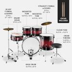 Best Choice Products 5-Piece Full Size Complete Adult Drum Set w/Cymbal Stands, Stool, Drum Pedal, Sticks, Floor Tom - Dark Cherry Sunburst