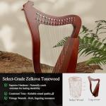 VixxNoxx Lyre Harp, 23 Inches 15-String Zelkova Lyra Harp Kit, Stringed Musical Instruments with Tuning Wrench Gig Bag Instructions Extra Strings for Beginners Adults