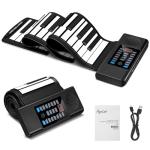 POGOLAB 61 Keys Roll Up Keyboard Piano, Portable Electric Foldable Piano with LED Display, Rechargeable & USB-MIDI Output, Built-in 15 Demos, 128 Tons, 128 Rhythms, Music Gift for Beginners