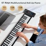 POGOLAB 61 Keys Roll Up Keyboard Piano, Portable Electric Foldable Piano with LED Display, Rechargeable & USB-MIDI Output, Built-in 15 Demos, 128 Tons, 128 Rhythms, Music Gift for Beginners