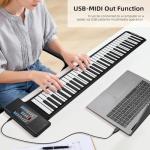 POGOLAB 61 Keys Roll Up Keyboard Piano, Portable Electric Foldable Piano with LED Display, Rechargeable & USB-MIDI Output, Built-in 15 Demos, 128 Tons, 128 Rhythms, Music Gift for Beginners