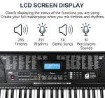 61 Key Portable Electronic Keyboard Piano w/Lighted Full Size Keys, LCD, Headphones, X-Stand, Stool, Music Rest, Microphone, Note Stickers, Built-In Speakers,3 Teaching Modes