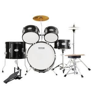 VEVOR Kids Drum Set, 5 Piece 16in Beginner Youth Full Drum Set with Bass Toms Snare Floor Drum Adjustable Throne Cymbal Hi-Hat Pedal and Two Pairs of Drumsticks, Starter Drum Kit for Child Kids, Black
