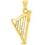 Jewelry America Solid 14K Yellow Gold CZ Harp Charm Musical Instrument Pendant Necklace, 16"