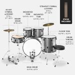 Best Choice Products 5-Piece Full Size Complete Adult Drum Set w/Cymbal Stands, Stool, Drum Pedal, Sticks, Floor Tom - Silver Sparkle