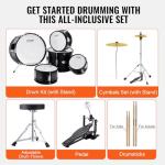 VEVOR Kids Drum Set, 5 Piece 16in Beginner Youth Full Drum Set with Bass Toms Snare Floor Drum Adjustable Throne Cymbal Hi-Hat Pedal and Two Pairs of Drumsticks, Starter Drum Kit for Child Kids, Black