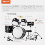 VEVOR Kids Drum Set, 5 Piece 16in Beginner Youth Full Drum Set with Bass Toms Snare Floor Drum Adjustable Throne Cymbal Hi-Hat Pedal and Two Pairs of Drumsticks, Starter Drum Kit for Child Kids, Black