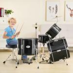 VEVOR Kids Drum Set, 5 Piece 16in Beginner Youth Full Drum Set with Bass Toms Snare Floor Drum Adjustable Throne Cymbal Hi-Hat Pedal and Two Pairs of Drumsticks, Starter Drum Kit for Child Kids, Black