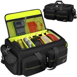 SNIGJAT DJ Bag, Large Capacity DJ Cable Gig Bag with 6 Pockets for Extension Cords, Mics, Pedals, Gig Bag for Musicians, Musician Cable Organizer with Padded Shoulder Strap, DJ Acessories