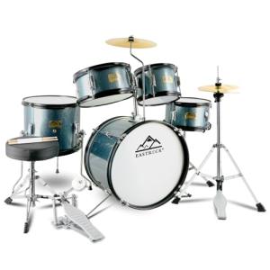 EASTROCK Drum Set, 5 Piece 16" Junior Drum Sets, Youth,Drummer, Beginner Drum Set for 7-12 Years Old with Throne,Cymbal,Pedal,Drumsticks（Gray）