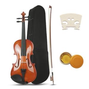 EMILOREY 3/4 Acoustic Violin Set with Case Bow Rosin Basswood Beginner Fiddle Kit Handmade Violin 4 String Musical Instrument for Adults Student Starter - Natural Color