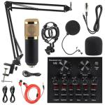 MorTime Condenser Microphone Bundle, Live Sound Card, Adjustable Boom Arm, Shock Mount, Metal Mic Pop Filter, Sponge Pop Filter Cover, Earphone, Audio Cables and Power Cable, Set of 11 Mic Kit