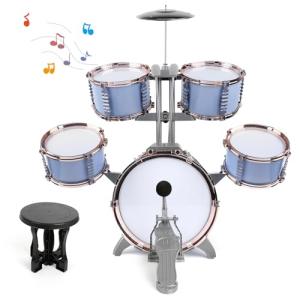 M SANMERSEN Kids Jazz Drum Set - 5 Drums with Stool - Rock Jazz Drum Kit - Musical Enlightenment Educational Toys Gift for Boys Girls