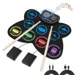 Electronic Drum Set, Marrilley 9 Drum Practice Pad with Headphone Jack, Roll-up Pad Machine Built-in Speaker Drum Pedals Sticks 10 Hours Playtime, Great Holiday Xmas Birthday Gift for Kids