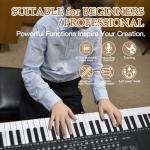 Keyboard Piano 61 Key Electric Piano Keyboard for Beginners/Professional, Full Size Light Up Music Keyboard Built-in Dual Speakers with LED Display, Stand, Music Stand, Microphone, Bench (Black A)