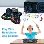 Electronic Drum Set, Marrilley 9 Drum Practice Pad with Headphone Jack, Roll-up Pad Machine Built-in Speaker Drum Pedals Sticks 10 Hours Playtime, Great Holiday Xmas Birthday Gift for Kids