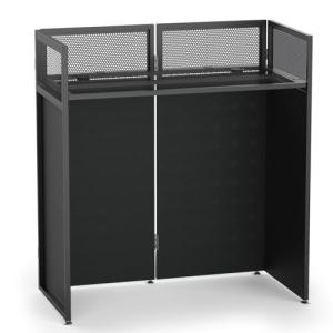 YooKoo Foldable DJ Booth for Tool-Free Assembly, DJ Table with White & Black Scrims, Metal Frame DJ Facade, DJ Stand with Cable Hole and Carry Bag, for Parties & Events & Small Studios