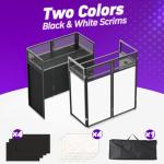 YooKoo Foldable DJ Booth for Tool-Free Assembly, DJ Table with White & Black Scrims, Metal Frame DJ Facade, DJ Stand with Cable Hole and Carry Bag, for Parties & Events & Small Studios