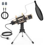 ZealSound Microphone,USB&3.5mm Mic W/Type-C Adapter for i-Phone Computer Phone,Condenser Microphone with Echo Volume,Tripod Stand,Pop Filter,for ASMR Video Recording Streaming Discord Twitch