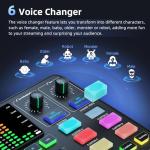 PUPGSIS Gaming Audio Mixer, Audio Interface for PC/Podcast/Streaming, Sound Board with 3.5mm/XLR Mic Input, 48V Phantom Power, Voice Changer, Live Sound Card with DJ Mixer Effects/Bluetooth/4 Channel
