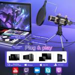 ZealSound Microphone,USB&3.5mm Mic W/Type-C Adapter for i-Phone Computer Phone,Condenser Microphone with Echo Volume,Tripod Stand,Pop Filter,for ASMR Video Recording Streaming Discord Twitch