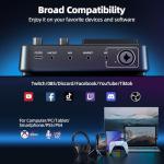 PUPGSIS Gaming Audio Mixer, Audio Interface for PC/Podcast/Streaming, Sound Board with 3.5mm/XLR Mic Input, 48V Phantom Power, Voice Changer, Live Sound Card with DJ Mixer Effects/Bluetooth/4 Channel