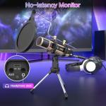 ZealSound Microphone,USB&3.5mm Mic W/Type-C Adapter for i-Phone Computer Phone,Condenser Microphone with Echo Volume,Tripod Stand,Pop Filter,for ASMR Video Recording Streaming Discord Twitch