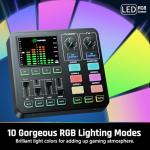 PUPGSIS Gaming Audio Mixer, Audio Interface for PC/Podcast/Streaming, Sound Board with 3.5mm/XLR Mic Input, 48V Phantom Power, Voice Changer, Live Sound Card with DJ Mixer Effects/Bluetooth/4 Channel