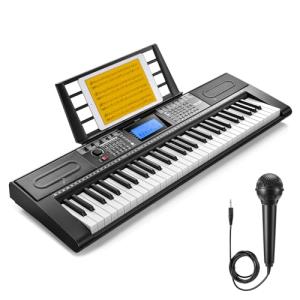 Donner Keyboard Piano, 61 Key Piano Keyboard for Beginner/Professional, Electric Keyboard Kit with 249 Voices, 249 Rhythms - Includes Music Stand, Microphone, Black (DEK-610S)
