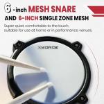 Xkorce Electronic Drum Set Electric Drum Kit with 4 Quiet Mesh Pads and 6" Kick Drum, 360 Sounds, Headphones, Sticks, Dual Bluetooth function, Suit for Beginner