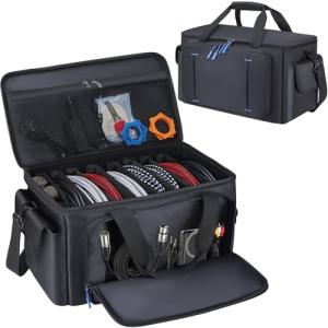 Aleemin Large DJ Cable File Bag with 8 Detachable Dividers, DJ Bag Padded with Multi-Compartment & Pockets for Music Equipment, DJ Travel Gig Bag Cords Organizer for Musician Instrument