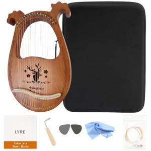 Miwayer Lyre Harp Kit 16 Strings Musical Instrument Mahogany Body Reindeer Totem Professional Harp Instrument with Accessories and Case (Wood)