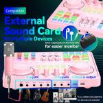 Podcast Equipment Bundle for 2: Audio Interface & DJ20 Mixer with XLR Mic, Voice Changer, 2400mAh Battery for Podcasting, TikTok Live Streaming, and Gaming (Pink)