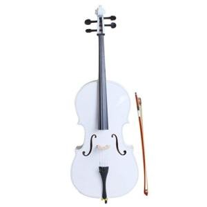 Pinikuyiro Full-Size Cello, Beginner Cello 4/4, Acoustic Cello Kit with Portable Bag, Bow,Rosin, String Musical Instruments (White)