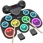 Electronic Drum Set with 7-Color LED Light Show on Strike, 9-Pad Electric Drums Set Bluetooth MIDI Support, Extra-thick Electric Drum Pads for Better Rebound, Perfect Christmas/Birthday Gift for Kids