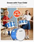 VEVOR Kids Drum Set, 3-Piece 14 in Junior Drum Sets, Beginner Drums Set with Adjustable Throne, Cymbal & Two Pairs of Drumsticks, Musical Learning Drums Instruments Kit, for Children Ages 6-13 (Blue)