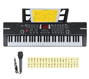 Hricane Piano Keyboard, 61 Keys Beginner Electronic Keyboard Portable Digital Music Keyboard, Early Education Music Instrument with Microphone & Music Sheet Stand